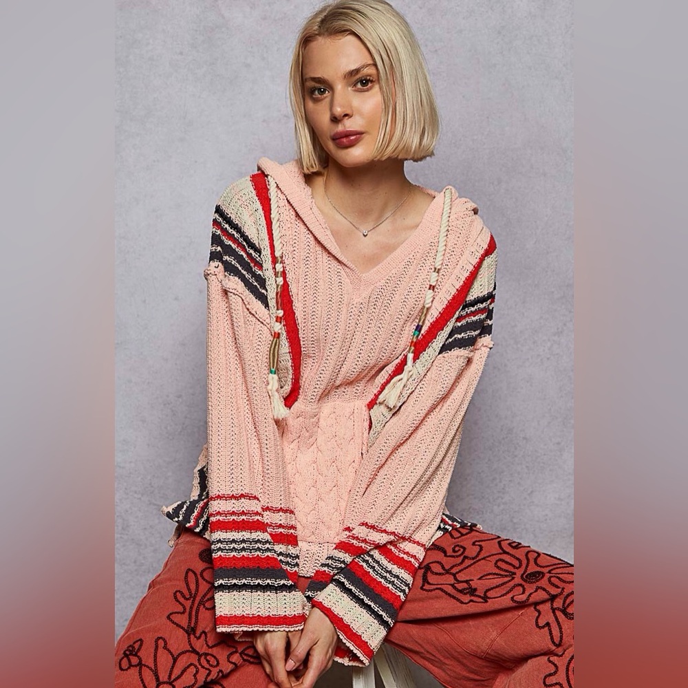 POL Pink and Red Striped Sweater